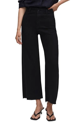 MANGO High Waist Raw Hem Wide Leg Jeans Black Denim at Nordstrom,