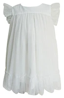 Popatu Ruffle Sleeve Glitter Tulle Dress White at Nordstrom,