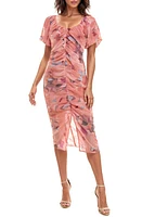 Socialite Ruched Puff Sleeve Midi Dress Pink Soft Floral at Nordstrom,