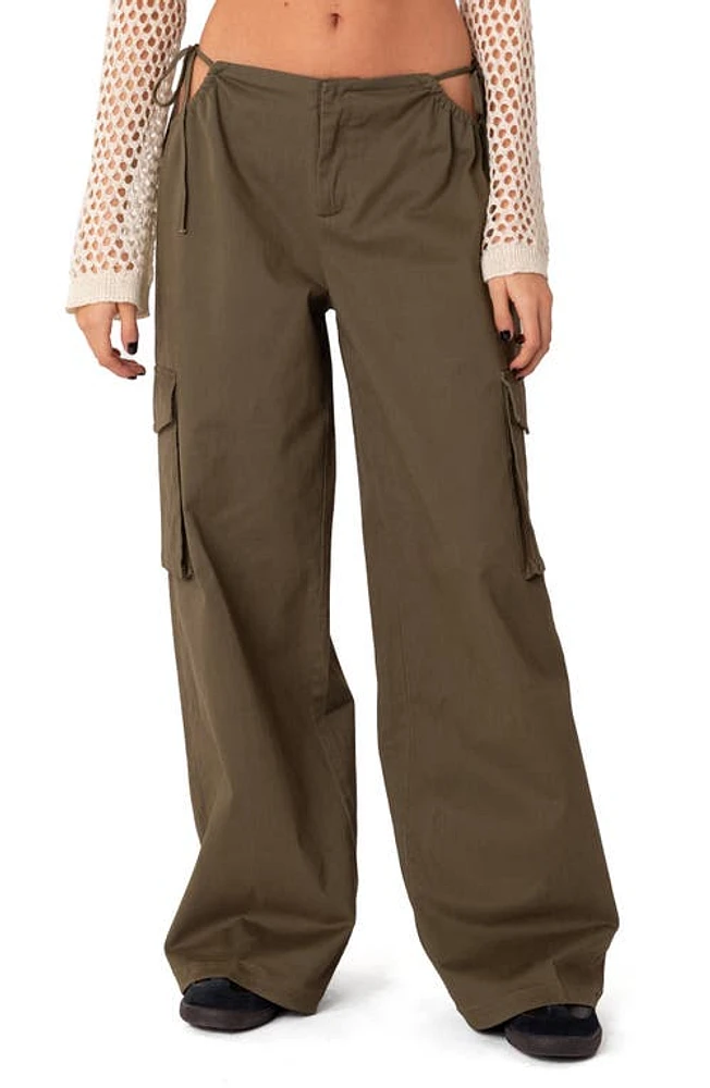 EDIKTED Carlo Low Rise Side Cutout Cargo Pants Olive at Nordstrom,