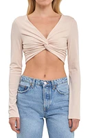 Grey Lab Front Twist Long Sleeve Knit Crop Top at Nordstrom,