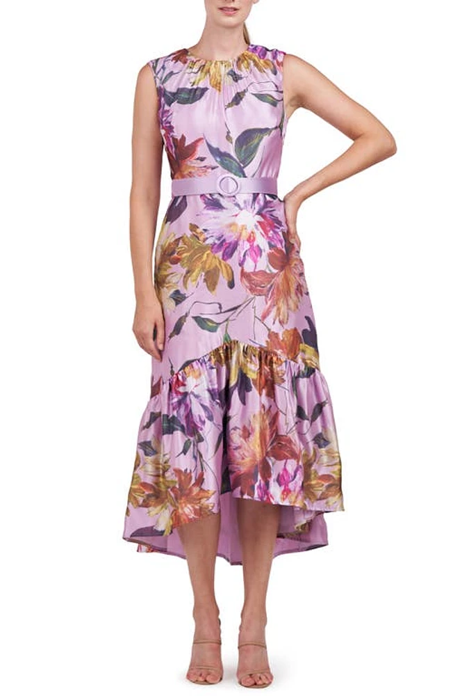 Kay Unger Beatrix Floral Belted High-Low Dress Pink Mauve at Nordstrom,