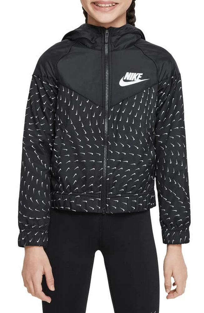 Nike Kids' Windrunner Hooded Jacket in Black/White at Nordstrom, Size Xs