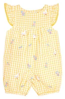 JOJO MAMAN BEBE Duck Embroidered Gingham Romper Yellow at Nordstrom,