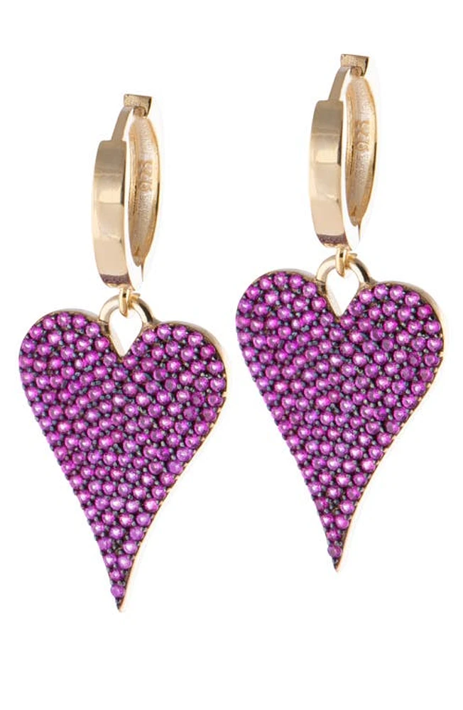 SHYMI Pavé Heart Drop Huggie Hoop Earrings in Gold /Hot Pink at Nordstrom