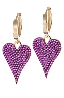 SHYMI Pavé Heart Drop Huggie Hoop Earrings in Gold /Hot Pink at Nordstrom