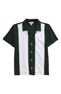 Reiss Kids' Skade Colorblock Short Sleeve Cotton Button-Up Shirt Green/Ecru at Nordstrom, Y