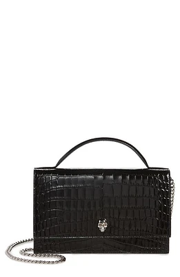 Alexander McQueen Medium Skull Croc Embossed Leather Top Handle Bag in 1000 Black at Nordstrom