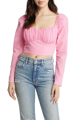 ASTR the Label Long Sleeve Sweetheart Neck Crop Top in Pink at Nordstrom, Size X-Large