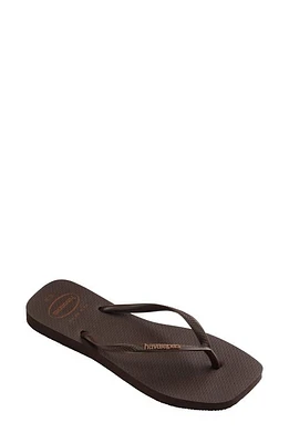 Havaianas Slim Square Logo Flip Flop Dark Brown at Nordstrom,