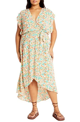 City Chic Ditsy Floral Wrap Front Maxi Dress at