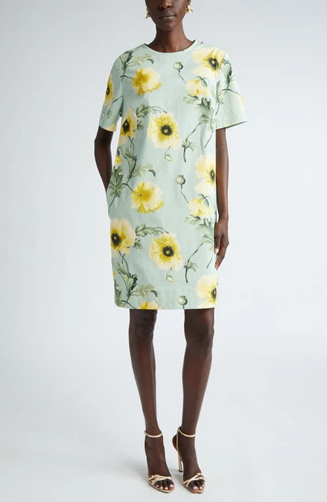 Oscar de la Renta Poppies Short Sleeve Shift Dress Sage/Yellow at Nordstrom,