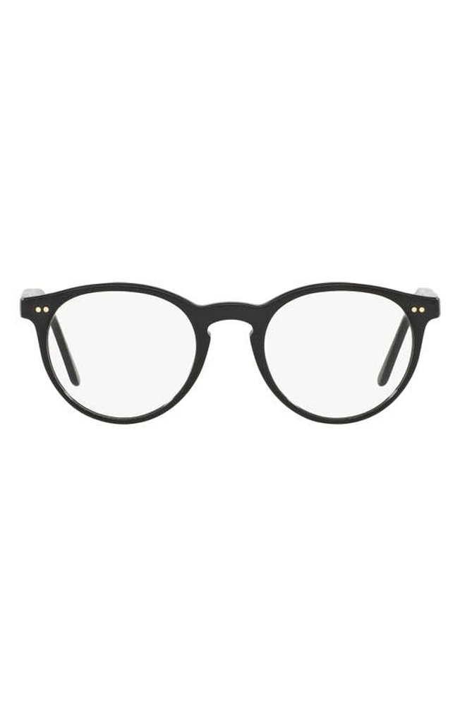 Polo Ralph Lauren 48mm Round Optical Glasses in Shiny Black at Nordstrom