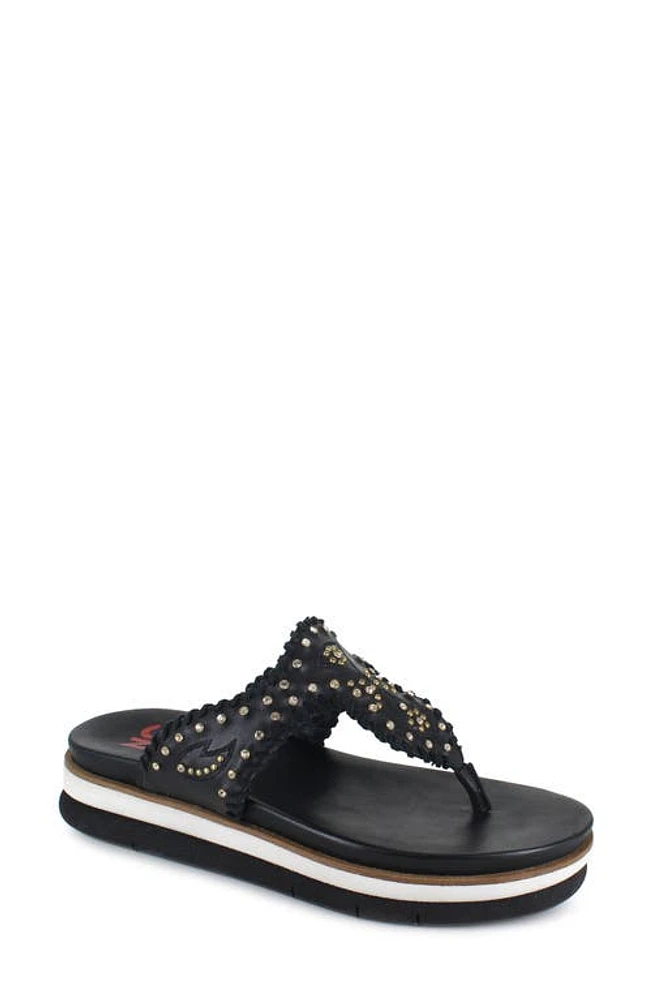 National Comfort Kamara Crystal Embellished Platform Flip Flop Black Leather at Nordstrom,