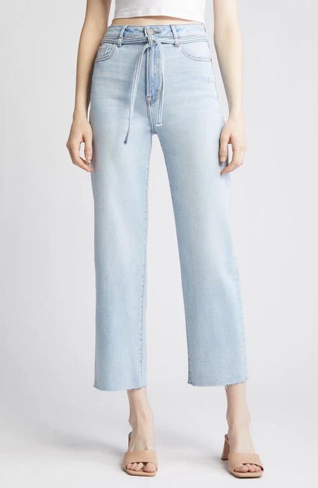 HIDDEN Jeans Belted High Waist Raw Hem Straight Leg Light Wash at Nordstrom,