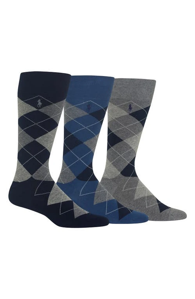 Polo Ralph Lauren 3-Pack Argyle Socks in Navy/Grey Heather at Nordstrom