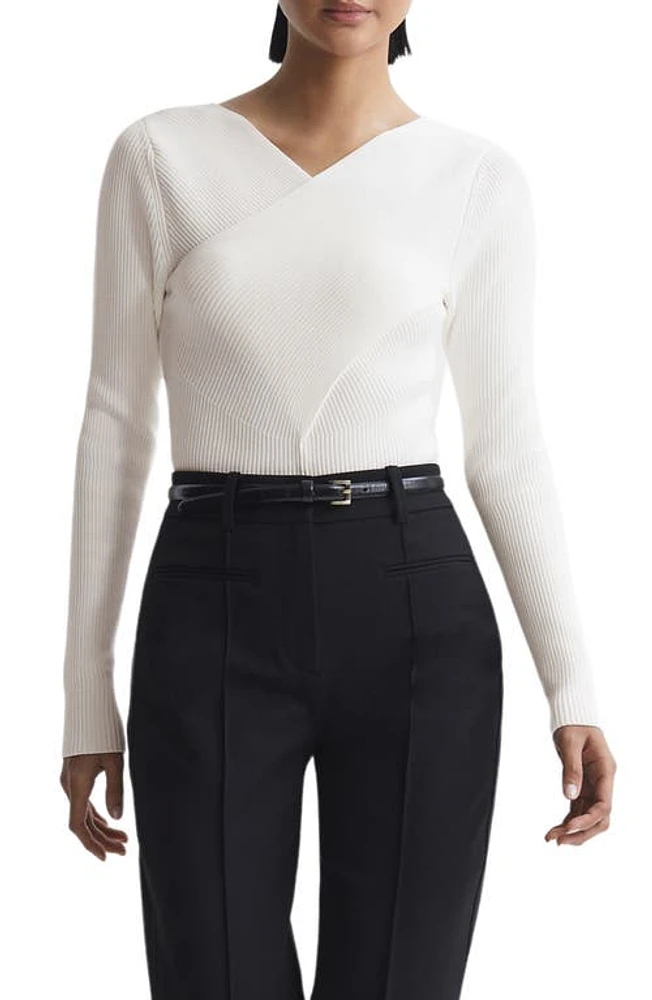 Reiss Heidi Rib Suplice Neck Top Ivory at Nordstrom,