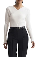 Reiss Heidi Rib Suplice Neck Top Ivory at Nordstrom,