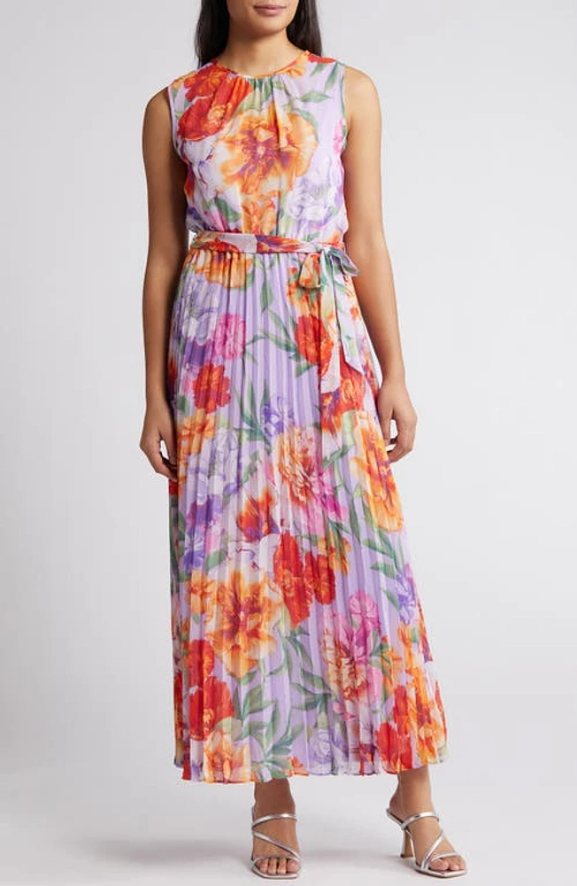 Julia Jordan Floral Pleated Maxi Dress Lilac Multi at Nordstrom,