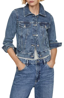 MANGO Crop Denim Jacket Medium Blue at Nordstrom,