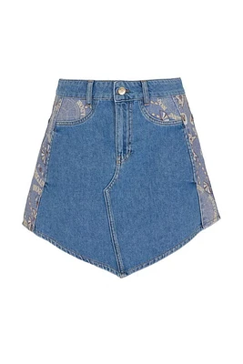 Nocturne Printed Mini Jean Skirt in Blue at Nordstrom