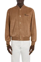 Versace Medusa Embroidered Suede Bomber Jacket Camel at Nordstrom, Us