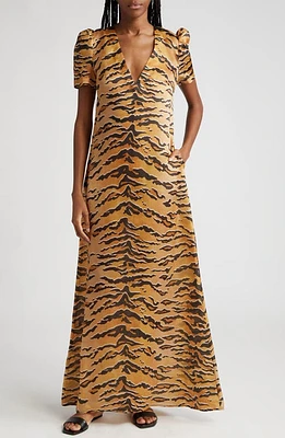 Zimmermann Matchmaker Tiger Stripe Linen Maxi Dress in Tan Tiger at Nordstrom, Size 1