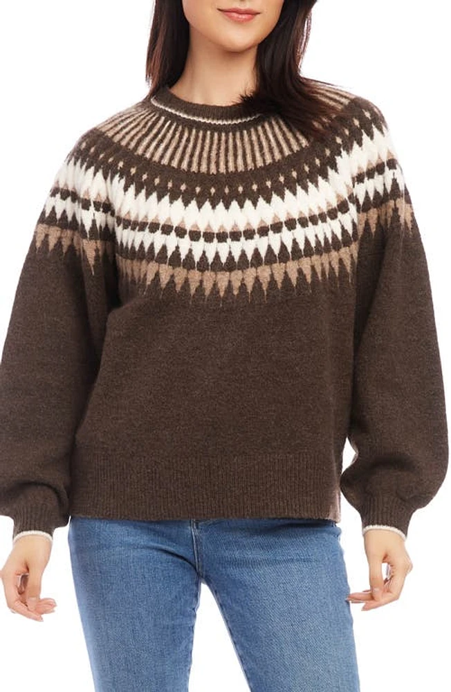 Karen Kane Fair Isle Jacquard Sweater in Brown Multi Color at Nordstrom, Size Medium