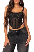 EDIKTED Norah Rhinestone Strand Mesh Corset Top in Black at Nordstrom, Size X-Small