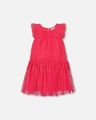 Deux Par Deux Girl's Heart Mesh Jacquard Dress Hot Pink at Nordstrom