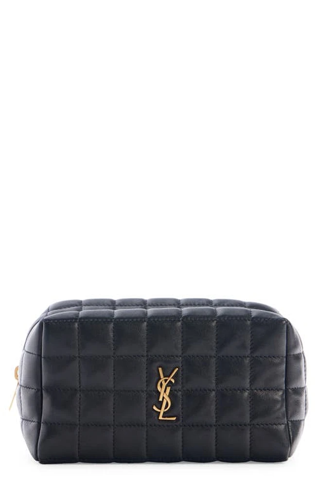 Saint Laurent Small Cassandre Quilted Leather Cosmetic Pouch in Nero at Nordstrom