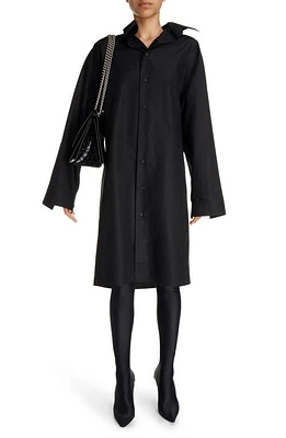 Balenciaga Kick Collar Cocoon Long Sleeve Cotton Poplin Shirtdress Black at Nordstrom, Us