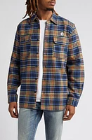 Billionaire Boys Club Contact Plaid Logo Appliqué Flannel Overshirt Maritime at Nordstrom,