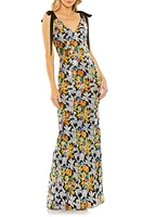 Mac Duggal Embellished Bow Strap Gown Silver Multi at Nordstrom,