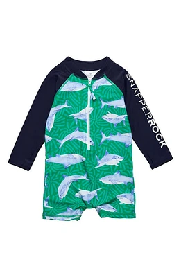 Snapper Rock Reef Shark Long Sleeve One-Piece Rashguard Swimsuit Green at Nordstrom, M