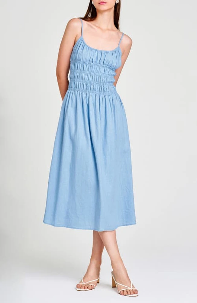 WAYF Isabelle Smocked Linen Blend Midi Sundress at Nordstrom,