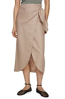 MANGO Wrap Front Linen Midi Skirt at Nordstrom,