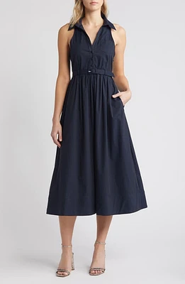 LIKELY Garvey Belted Sleeveless Shirtdress Navy at Nordstrom,