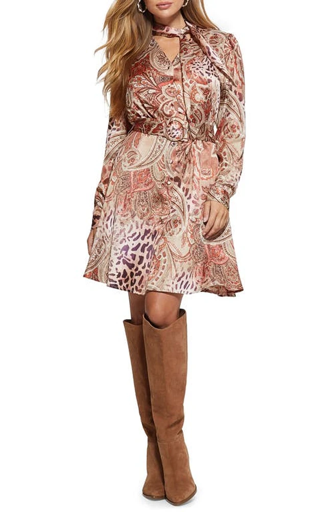 GUESS Mireille Paisley Print Long Sleeve Dress in Red at Nordstrom, Size Small