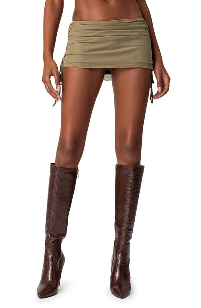 EDIKTED Joy Drawstring Mesh Miniskirt Olive at Nordstrom,