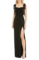 Ieena for Mac Duggal Tie Strap Satin Sheath Gown Black at Nordstrom,