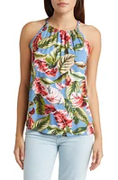 Loveappella Leaf Print Tank Denim/Coral at Nordstrom,