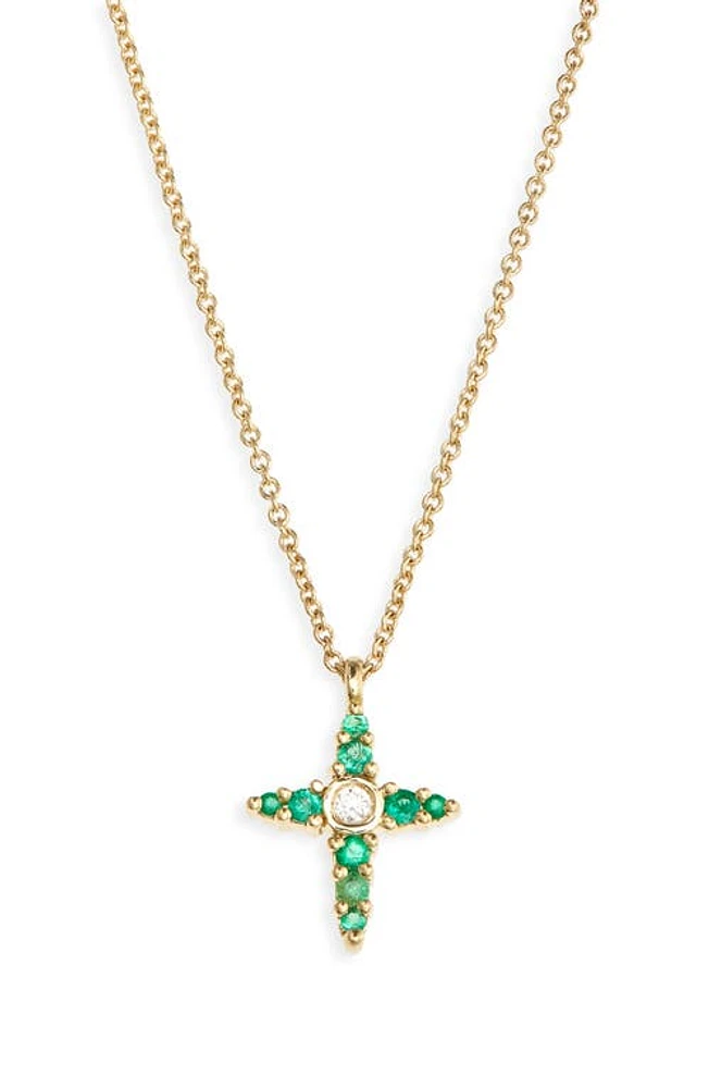 Bony Levy El Mar Emerald & Diamond Cross Pendant Necklace in 18K Yellow Gold at Nordstrom