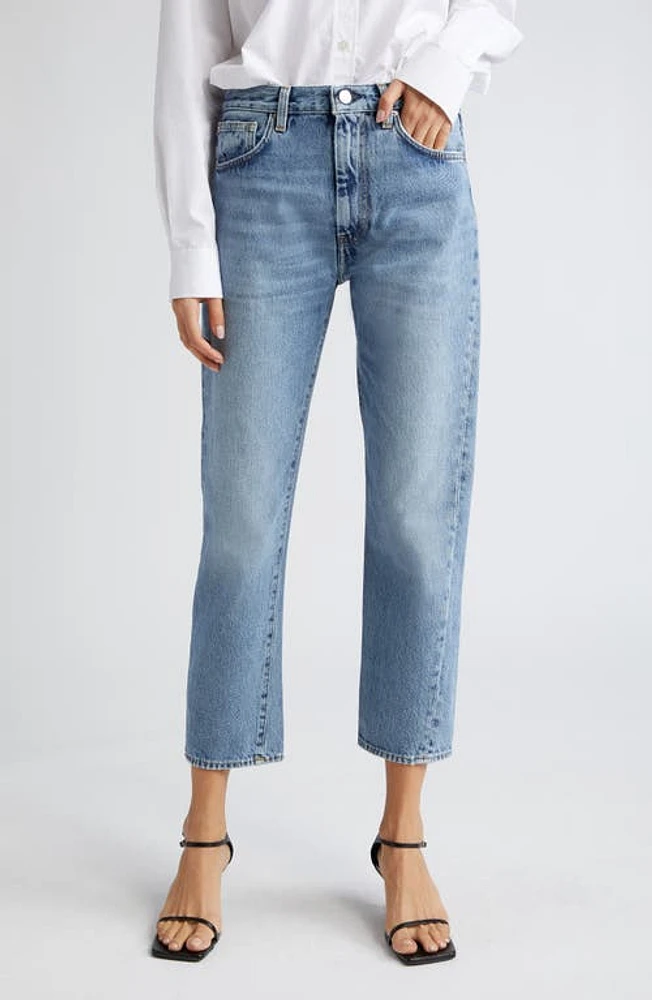 TOTEME Twisted Seam Organic Cotton Straight Leg Jeans Worn Blue at Nordstrom,