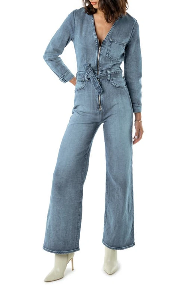 ÉTICA Lia Retro Belted Wide Leg Denim Jumpsuit Horizon at Nordstrom,