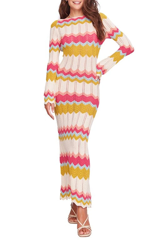 Capittana Piper Long Sleeve Herringbone Pointelle Cover-Up Sweater Dress Pink Multi at Nordstrom,