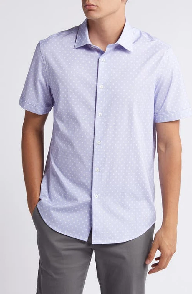 Bugatchi Miles OoohCotton Dot Print Short Sleeve Button-Up Shirt Lilac at Nordstrom,