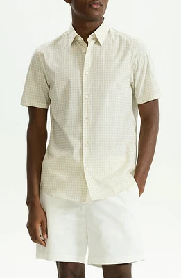 Theory Irving Gingham Short Sleeve Stretch Cotton Button-Up Shirt in Sand Multi at Nordstrom, Size X-Large