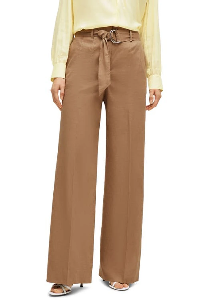 BOSS Tasena Linen Blend Wide Leg Pants Iconic Camel at Nordstrom,