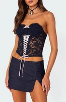 EDIKTED Lace Corset Strapless Top Navy at Nordstrom,